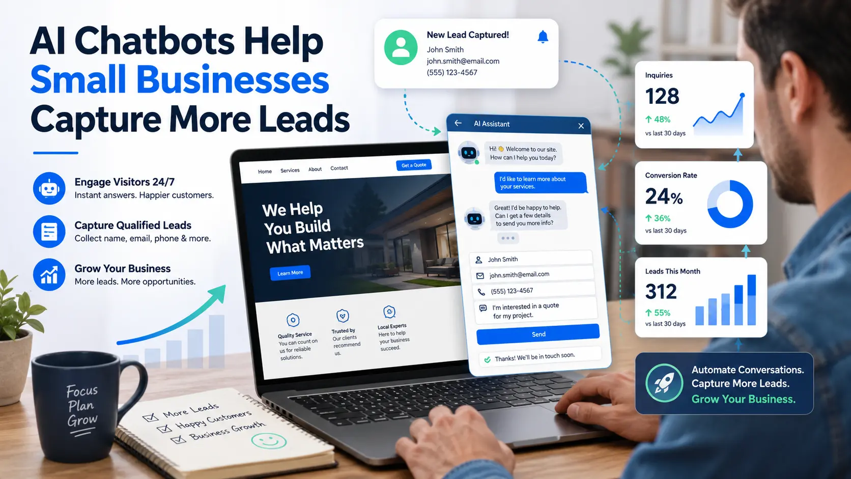 AI chatbot helping a small business capture website leads