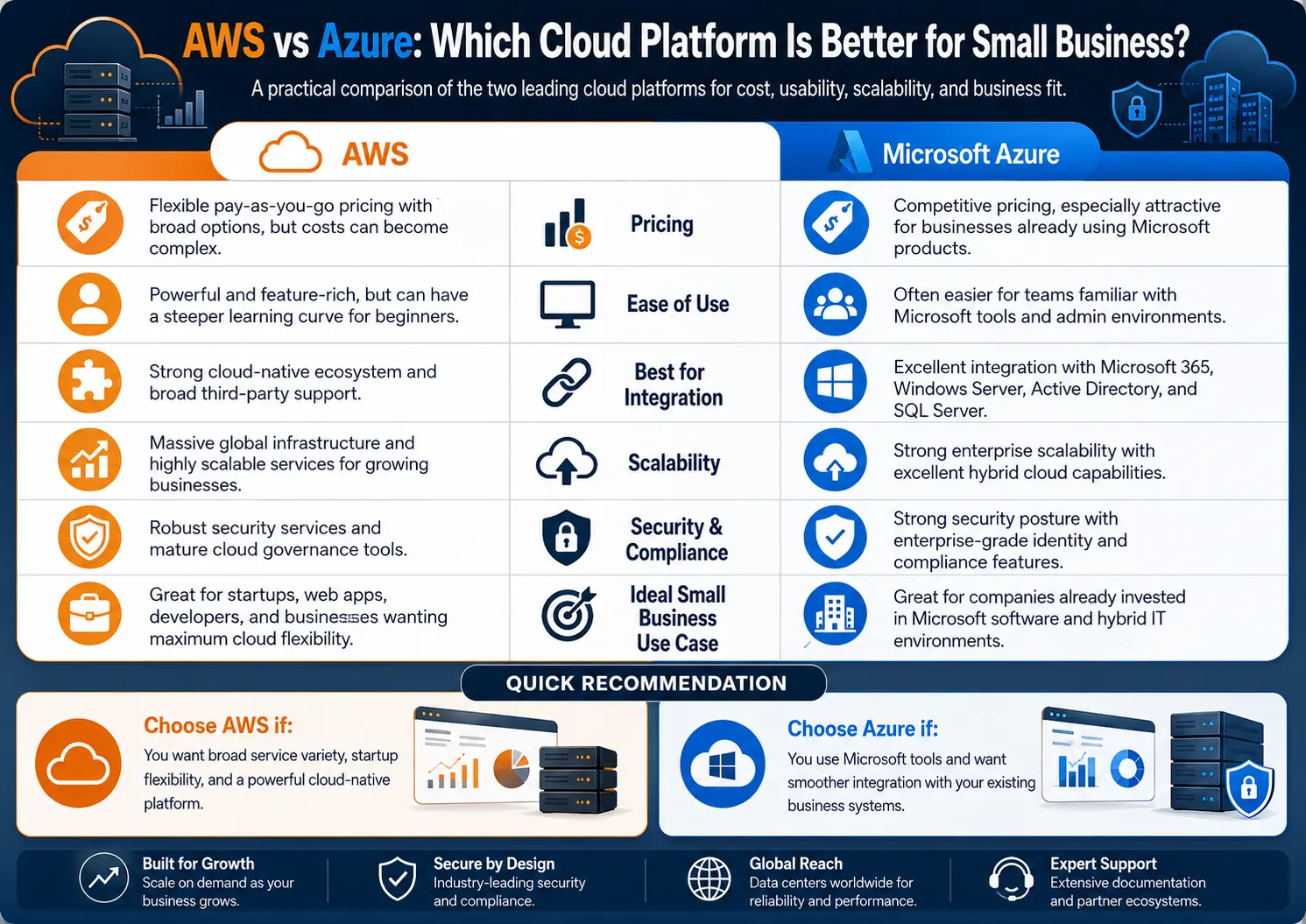 AWS vs Azure cloud platform comparison for small business