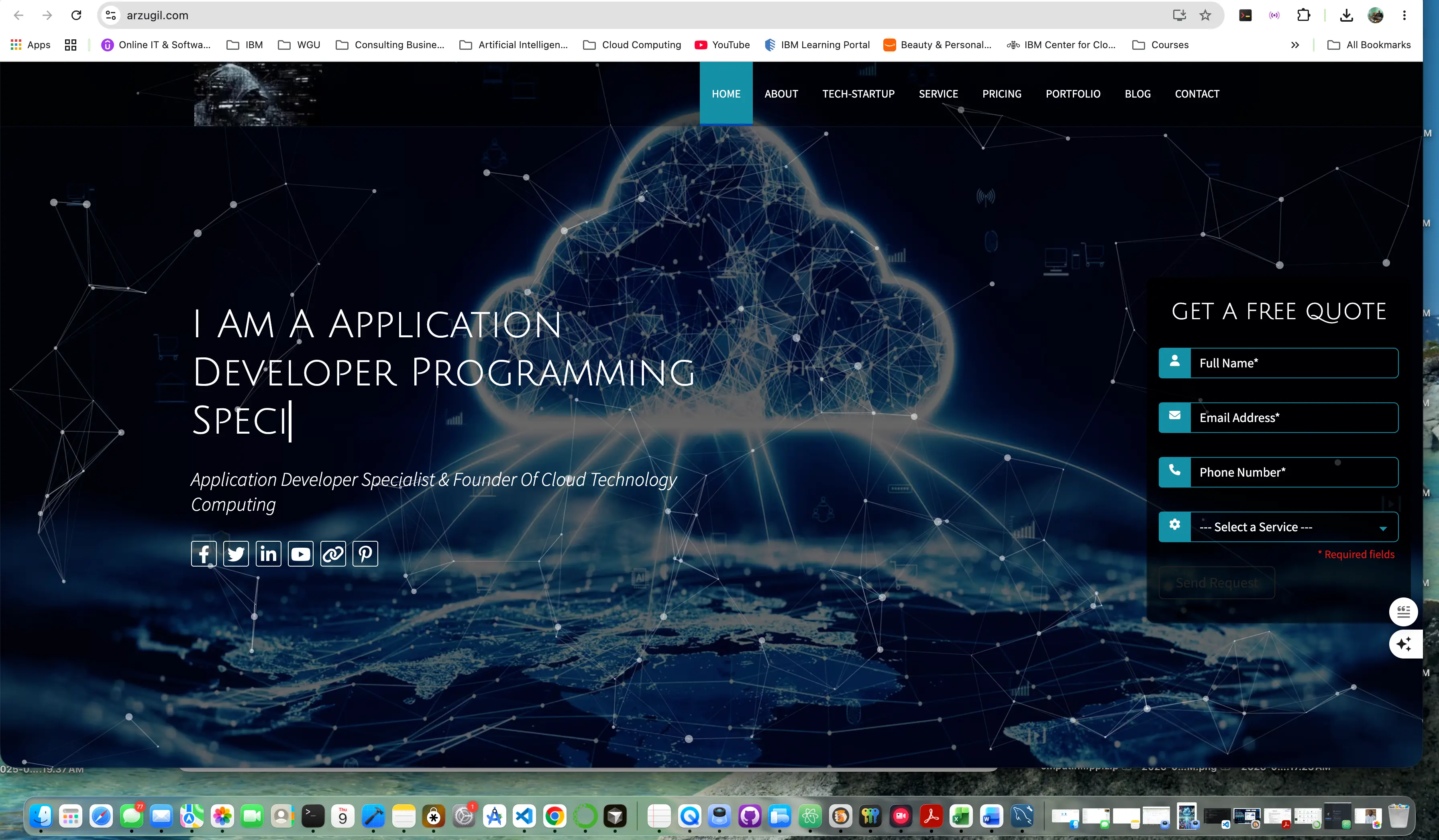 Custom developer portfolio website showing cloud computing software development and AI project experience