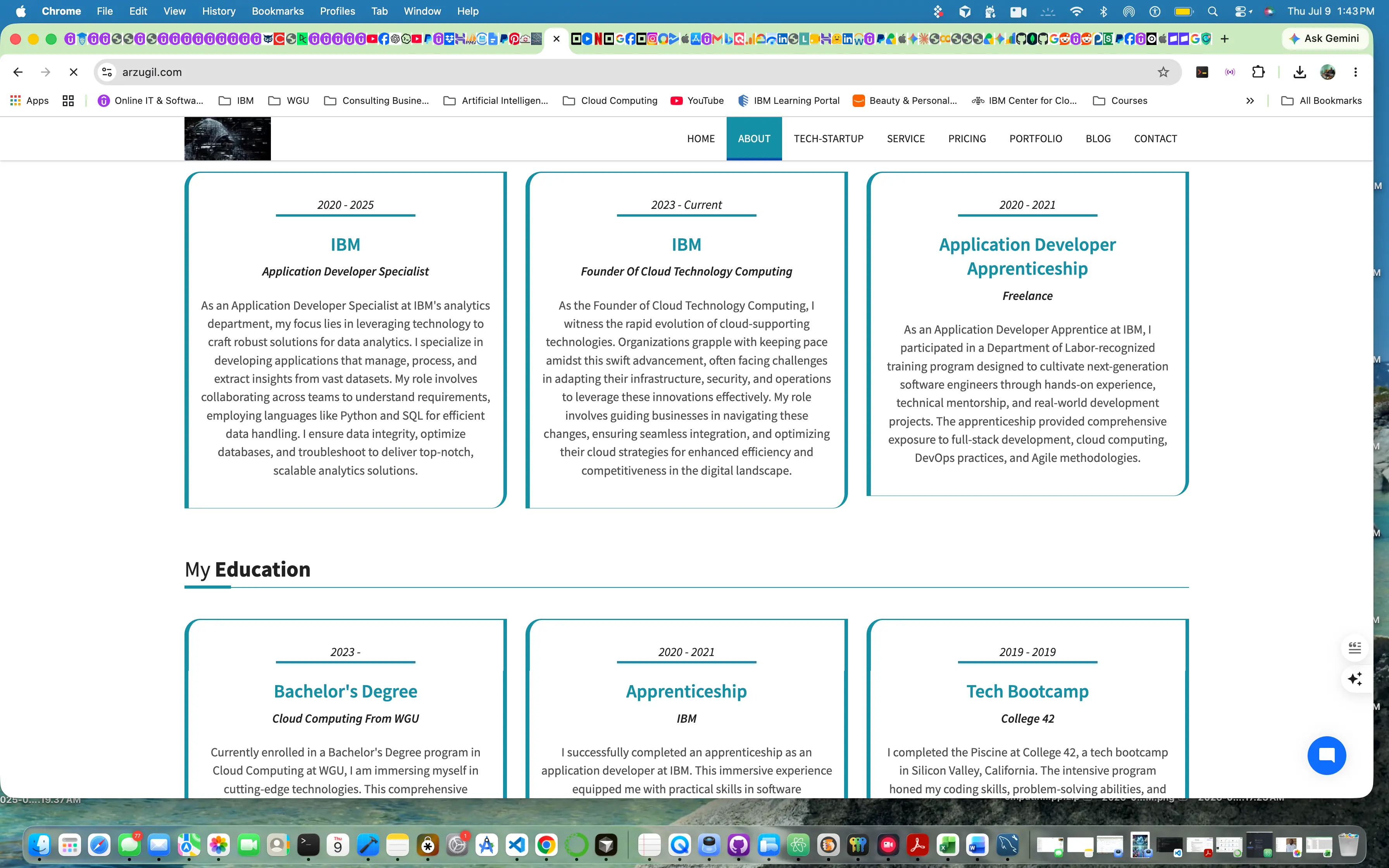 Developer portfolio hero showing application development cloud computing and software engineering