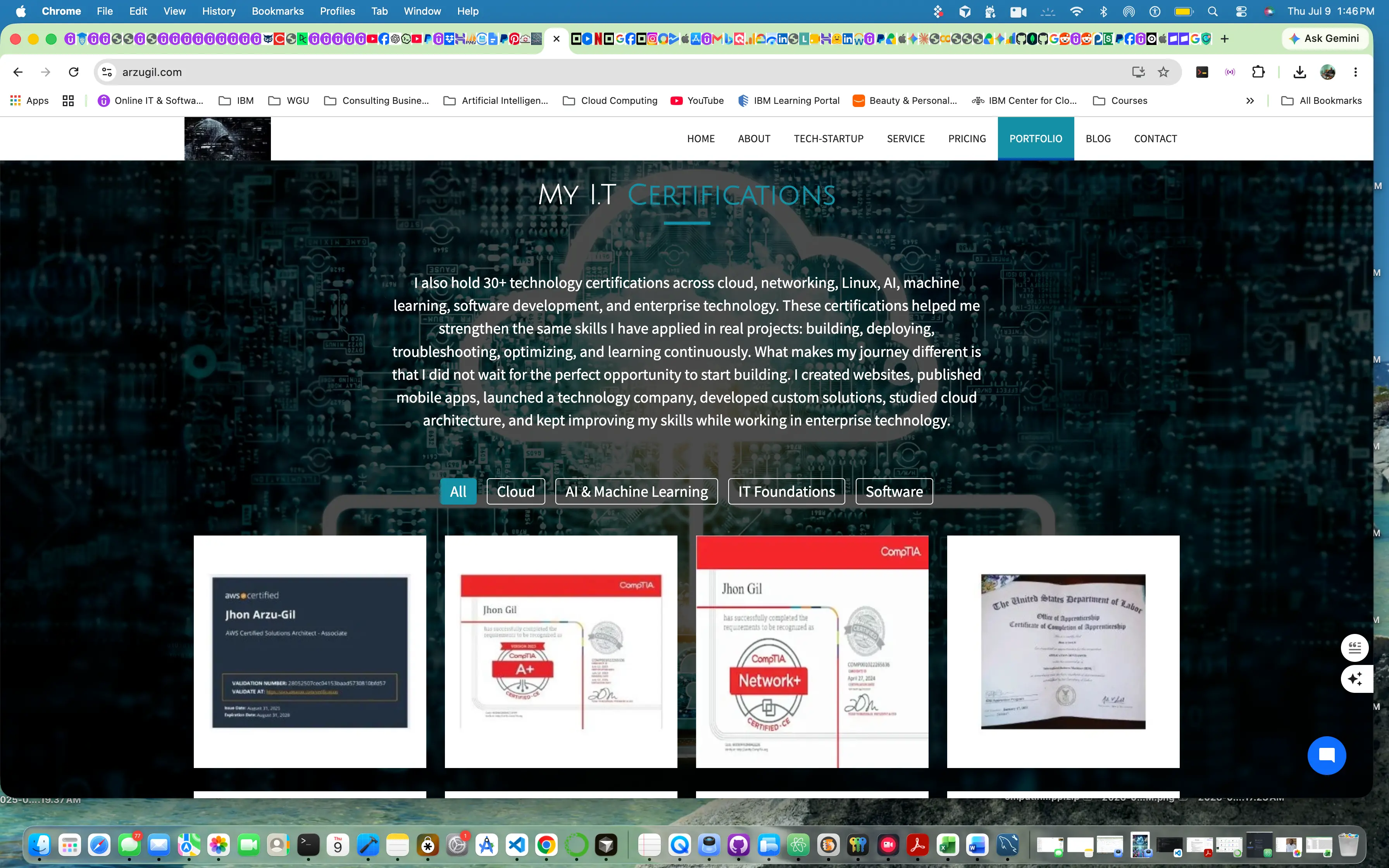 Custom blog system content section for portfolio website